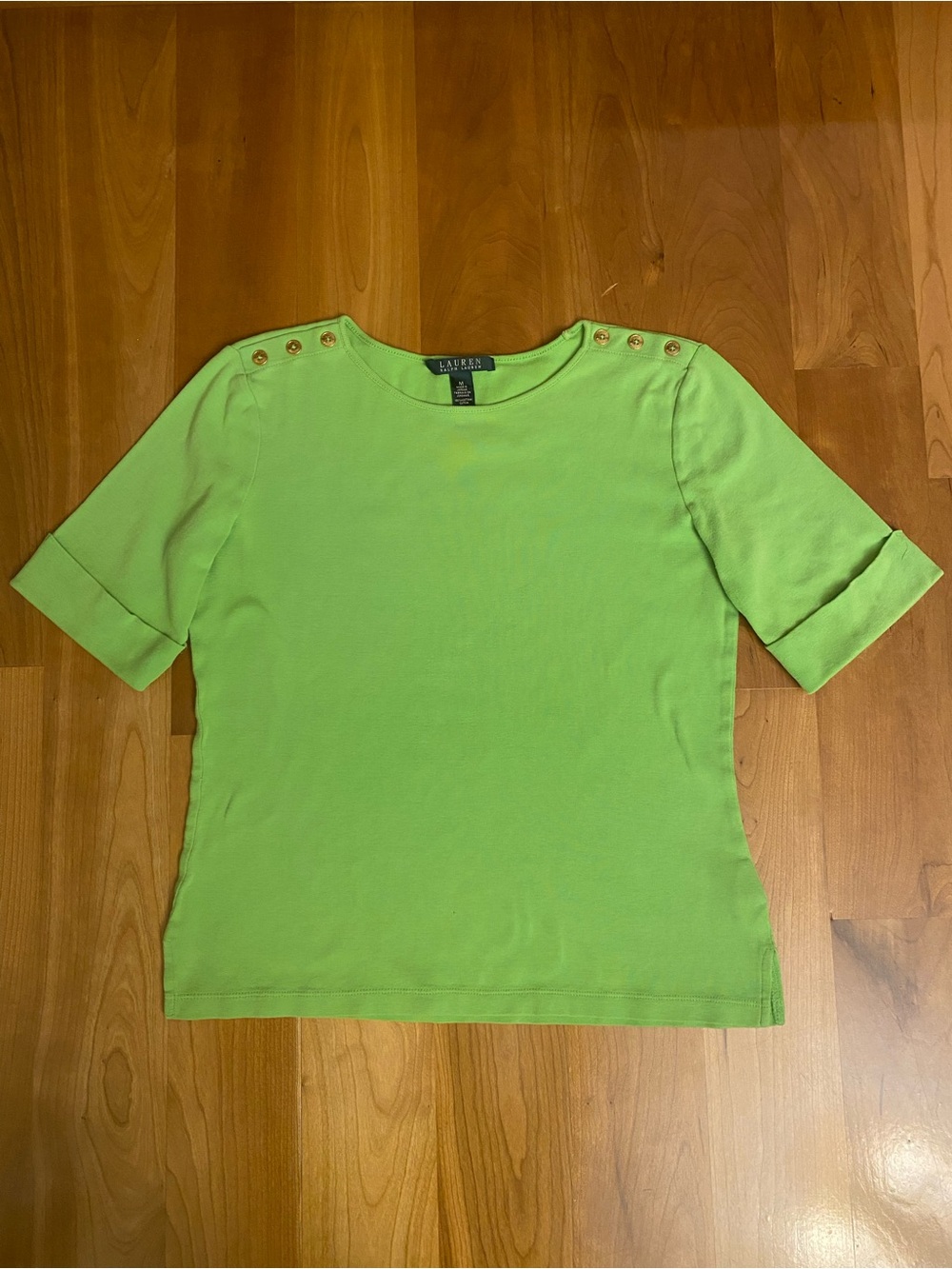 Lauren Ralph Lauren Bright Lime Short Sleeve Button-Shoulder Top
